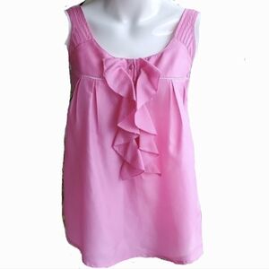 Anthropologie Stamp Barbie Pink Silk Blend Blouse with Ruffle Detail Size 2